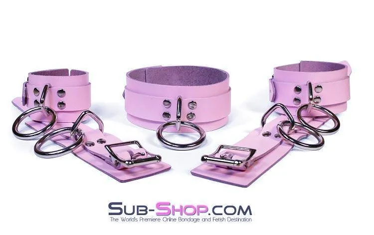 0992A      Captured Beauty Princess Pink Leather Bondage Wrist Cuffs