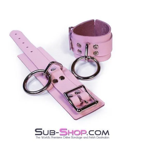 0992A      Captured Beauty Princess Pink Leather Bondage Wrist Cuffs