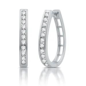 1 CTW Diamond Hoop Earrings in Rhodium Plated Sterling Silver