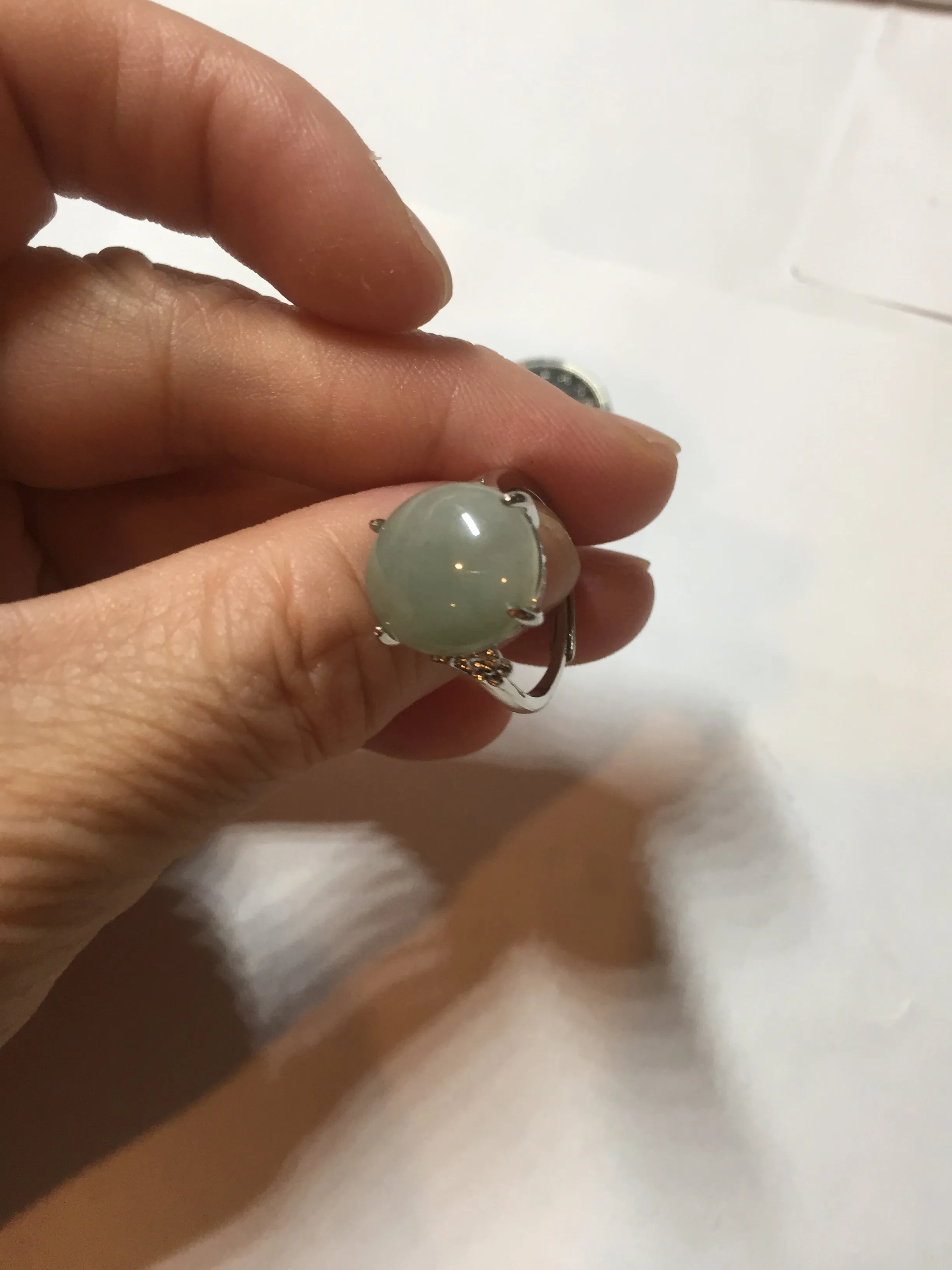 100% natural type A icy watery light green gray four-prong jadeite jade ring BP137