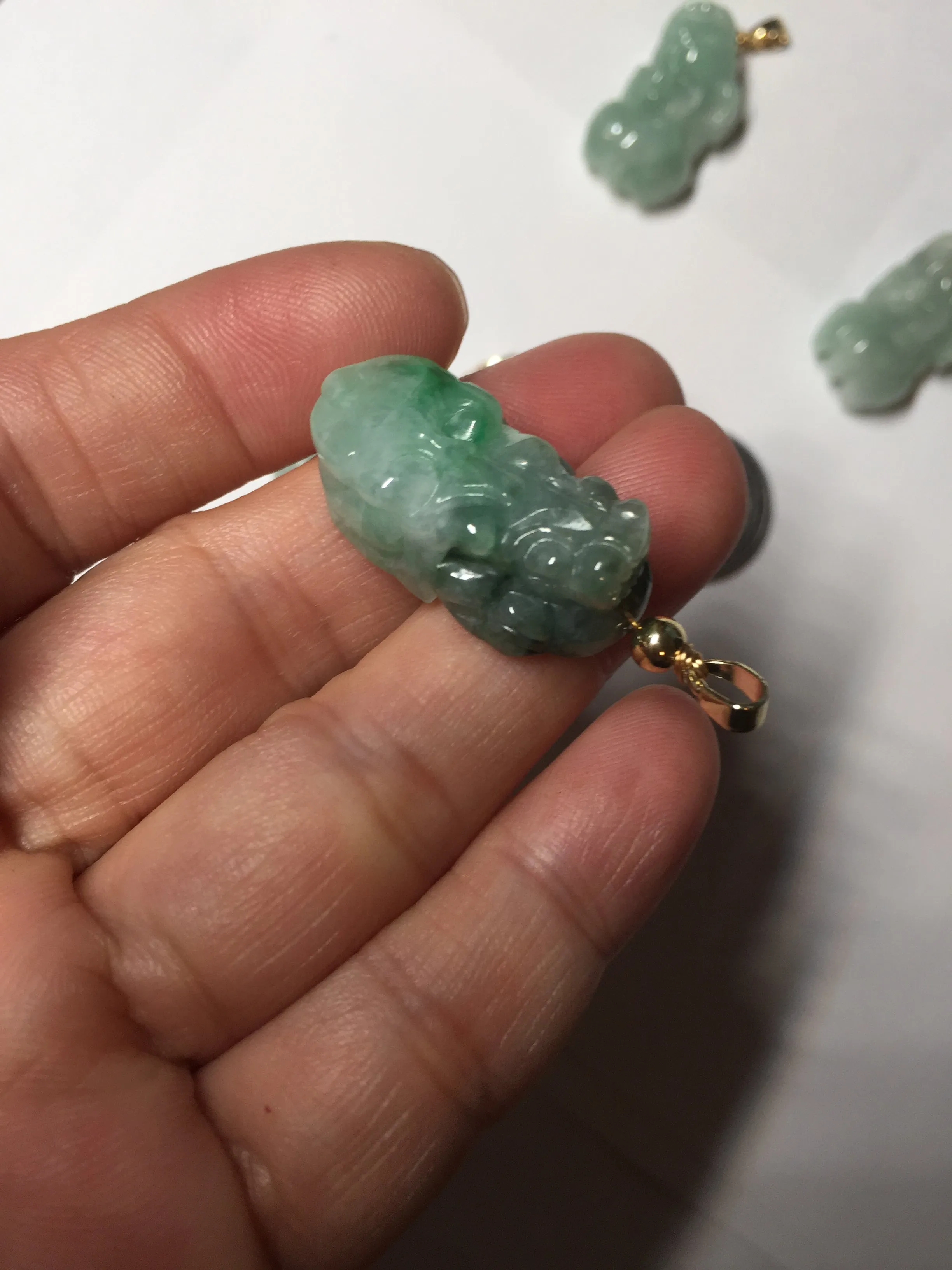 100% natural type A sunny green jadeite jade 3D PiXiu (貔貅) pendant group AX150