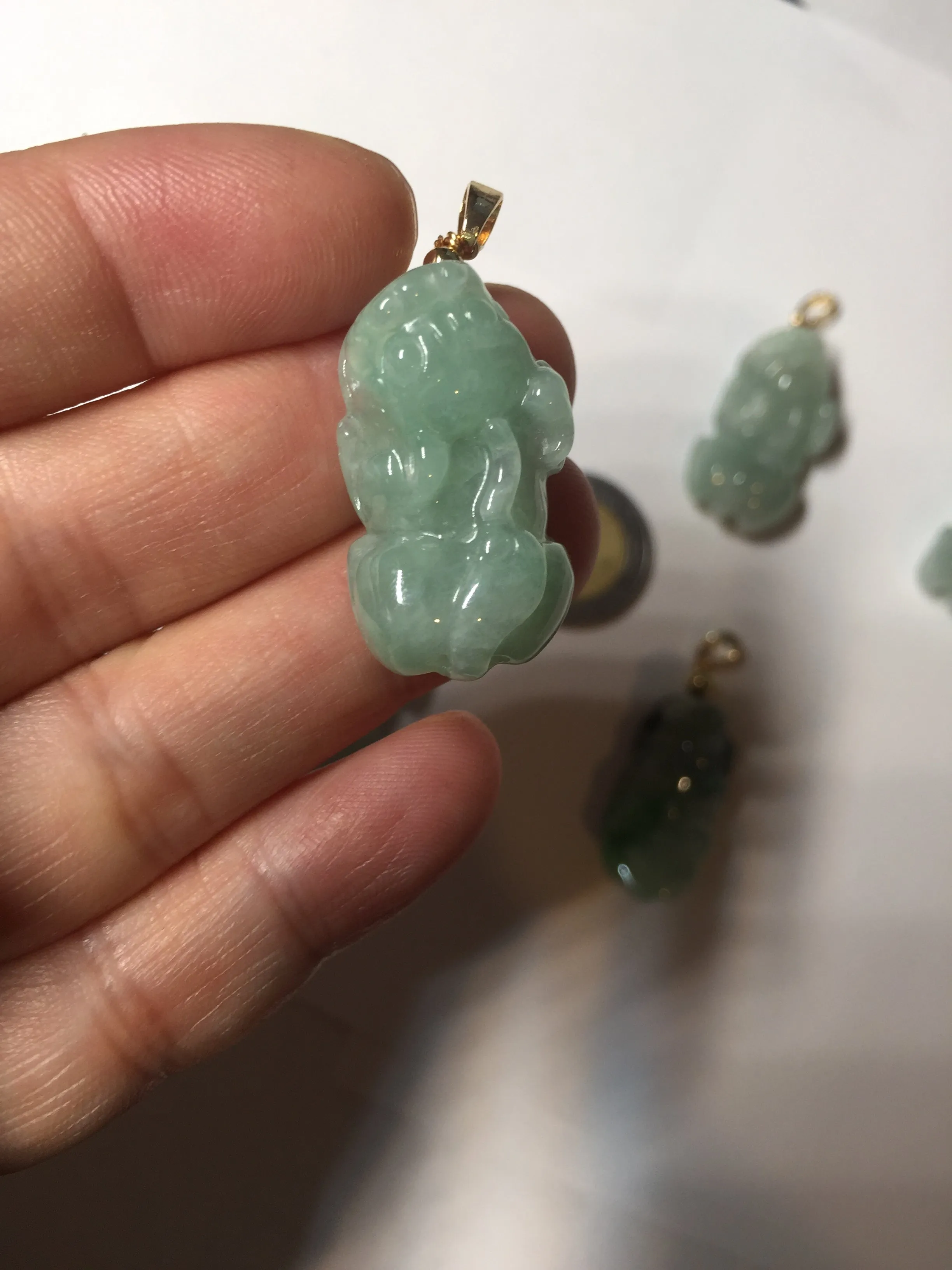 100% natural type A sunny green jadeite jade 3D PiXiu (貔貅) pendant group AX150