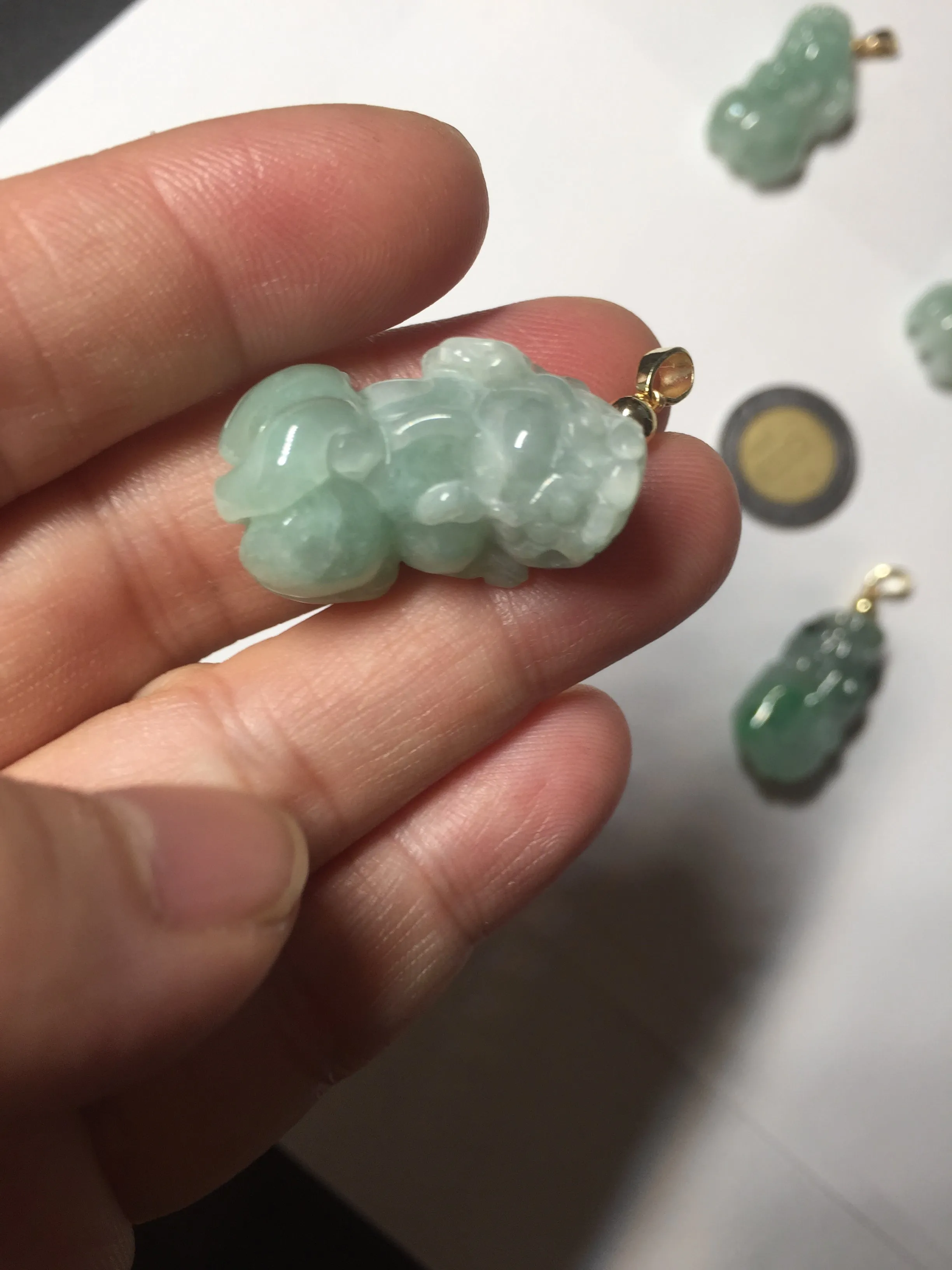 100% natural type A sunny green jadeite jade 3D PiXiu (貔貅) pendant group AX150