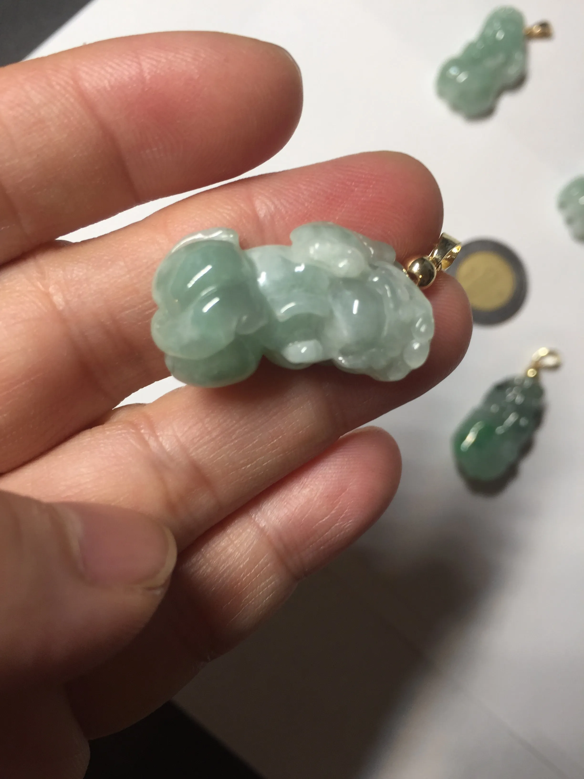 100% natural type A sunny green jadeite jade 3D PiXiu (貔貅) pendant group AX150