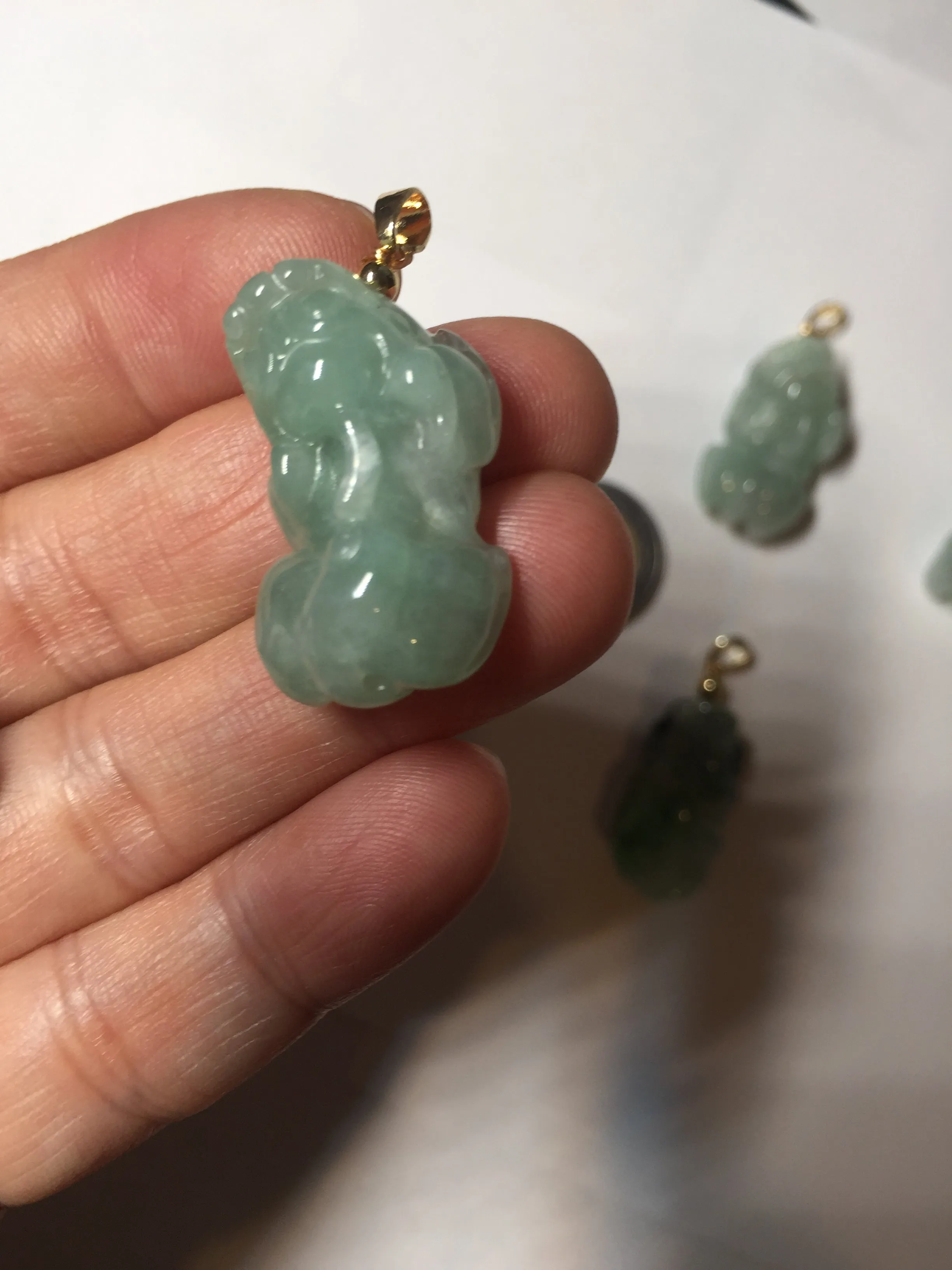 100% natural type A sunny green jadeite jade 3D PiXiu (貔貅) pendant group AX150