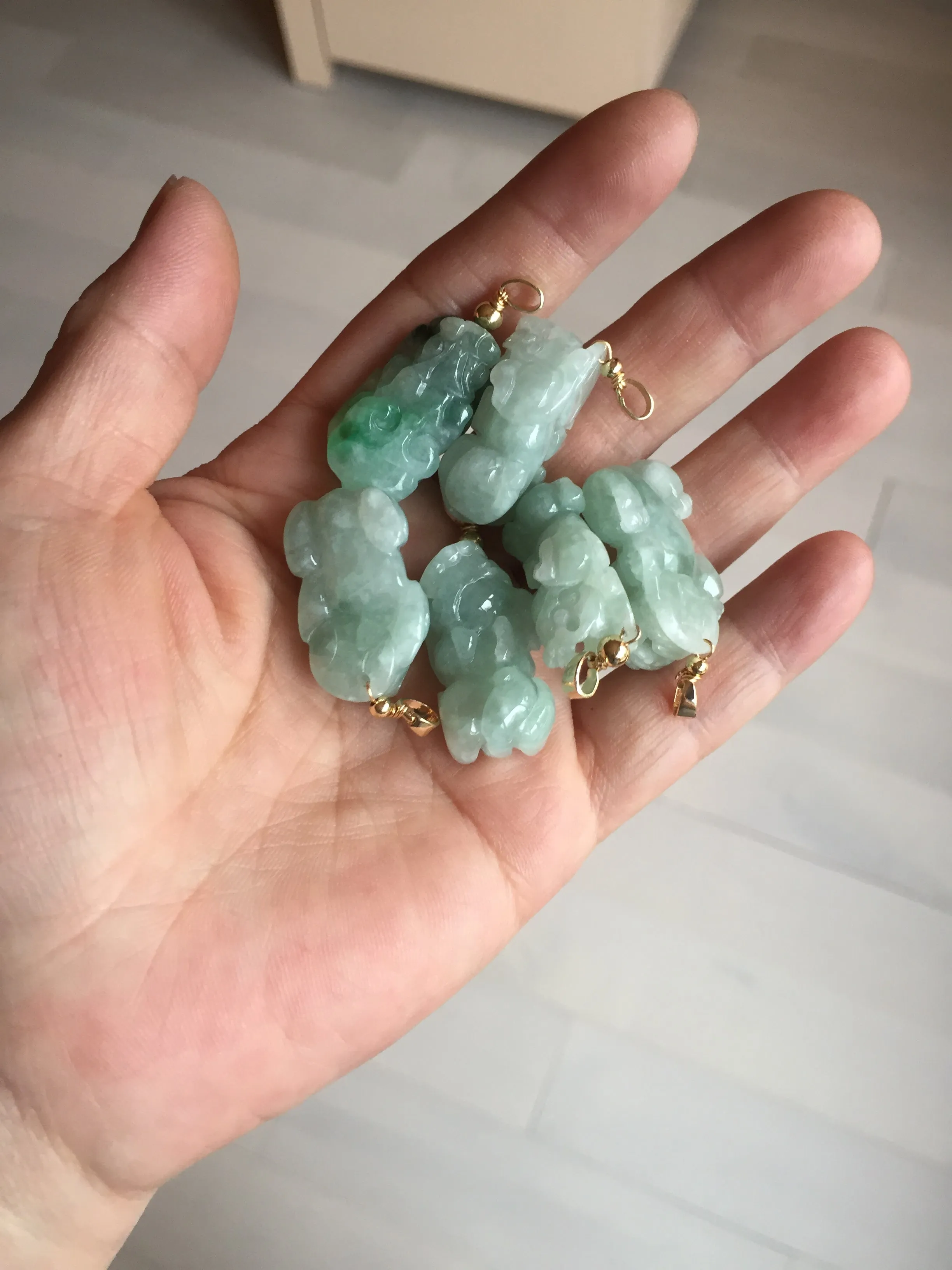 100% natural type A sunny green jadeite jade 3D PiXiu (貔貅) pendant group AX150