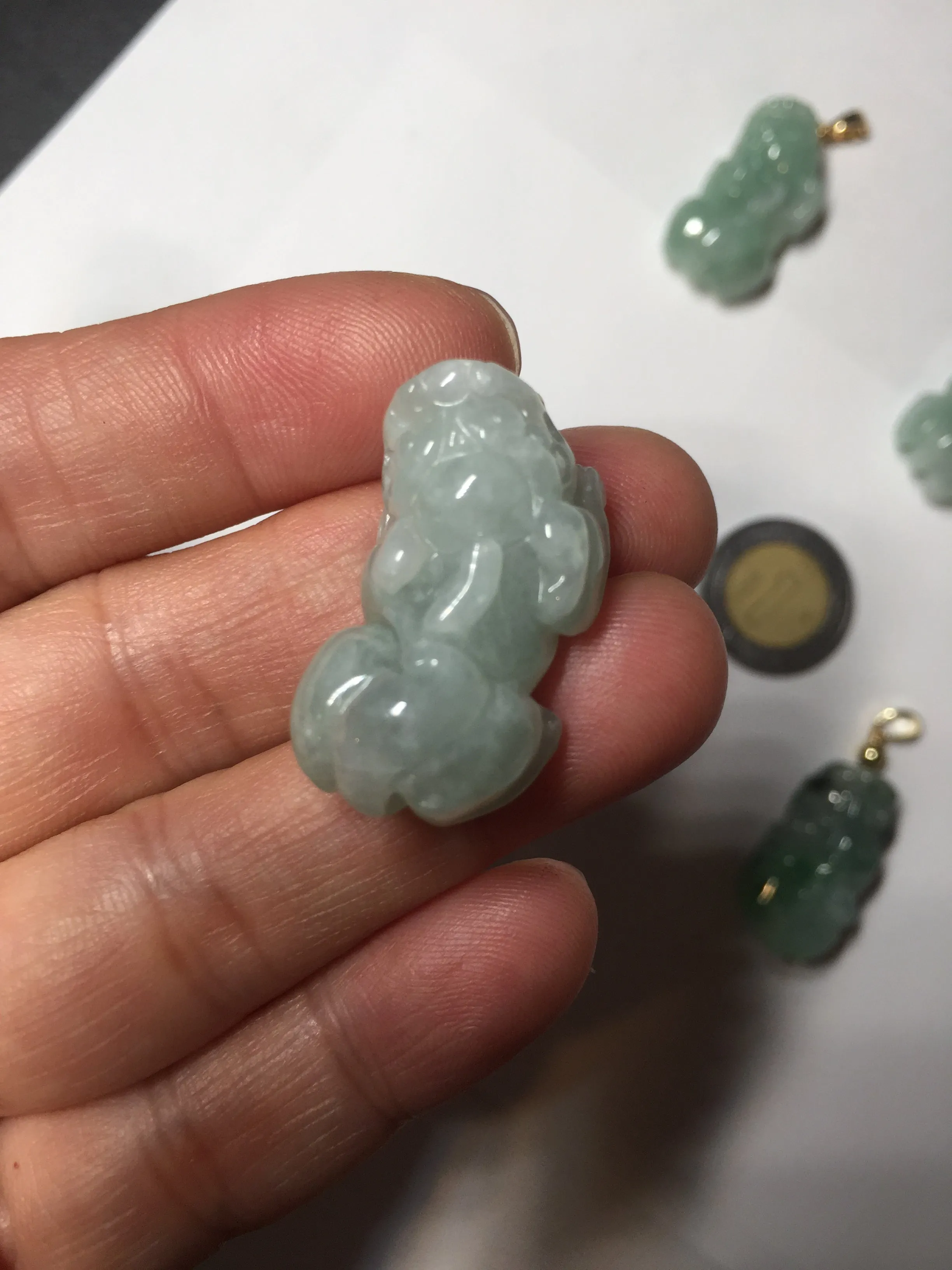 100% natural type A sunny green jadeite jade 3D PiXiu (貔貅) pendant group AX150