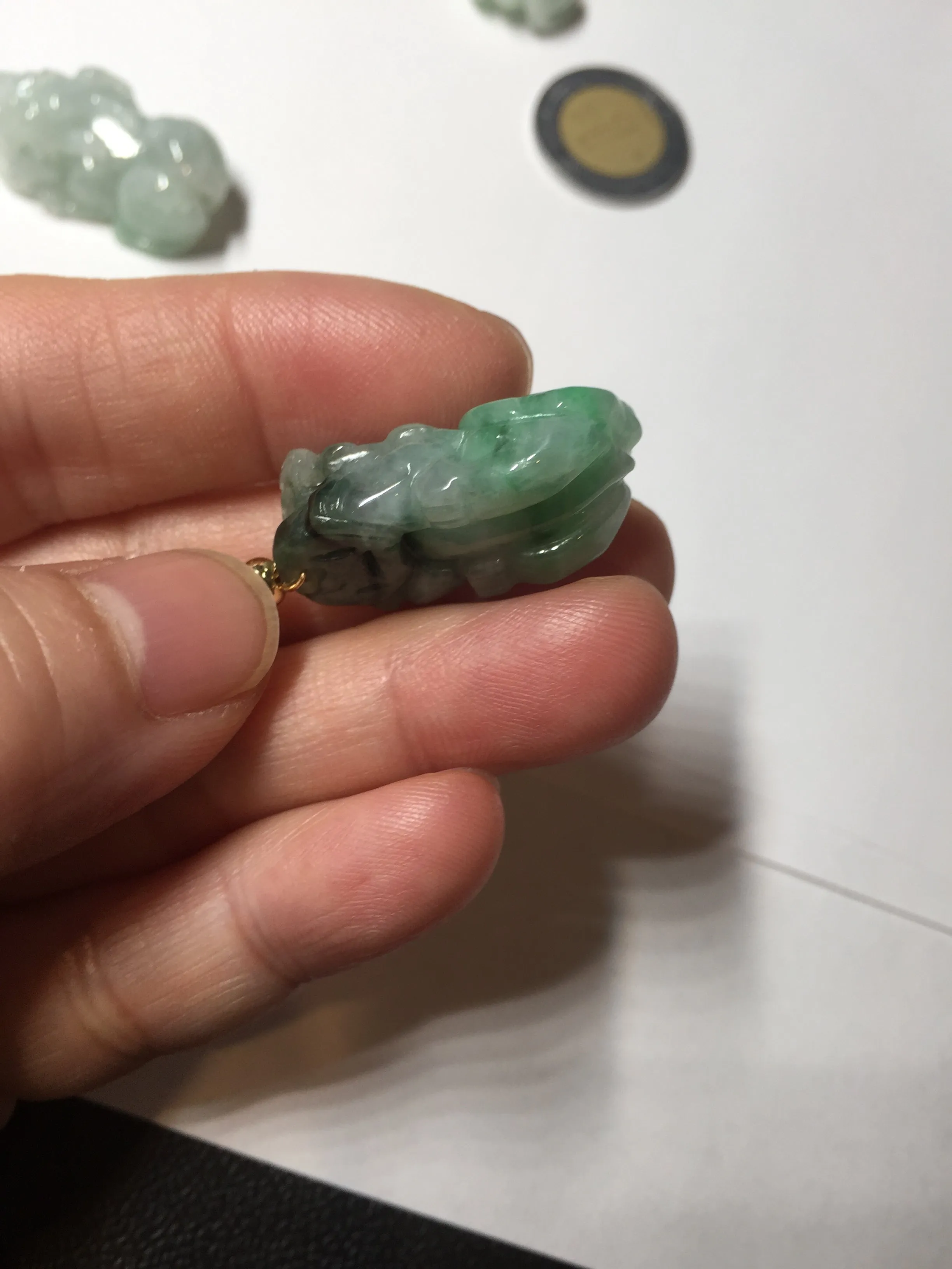 100% natural type A sunny green jadeite jade 3D PiXiu (貔貅) pendant group AX150