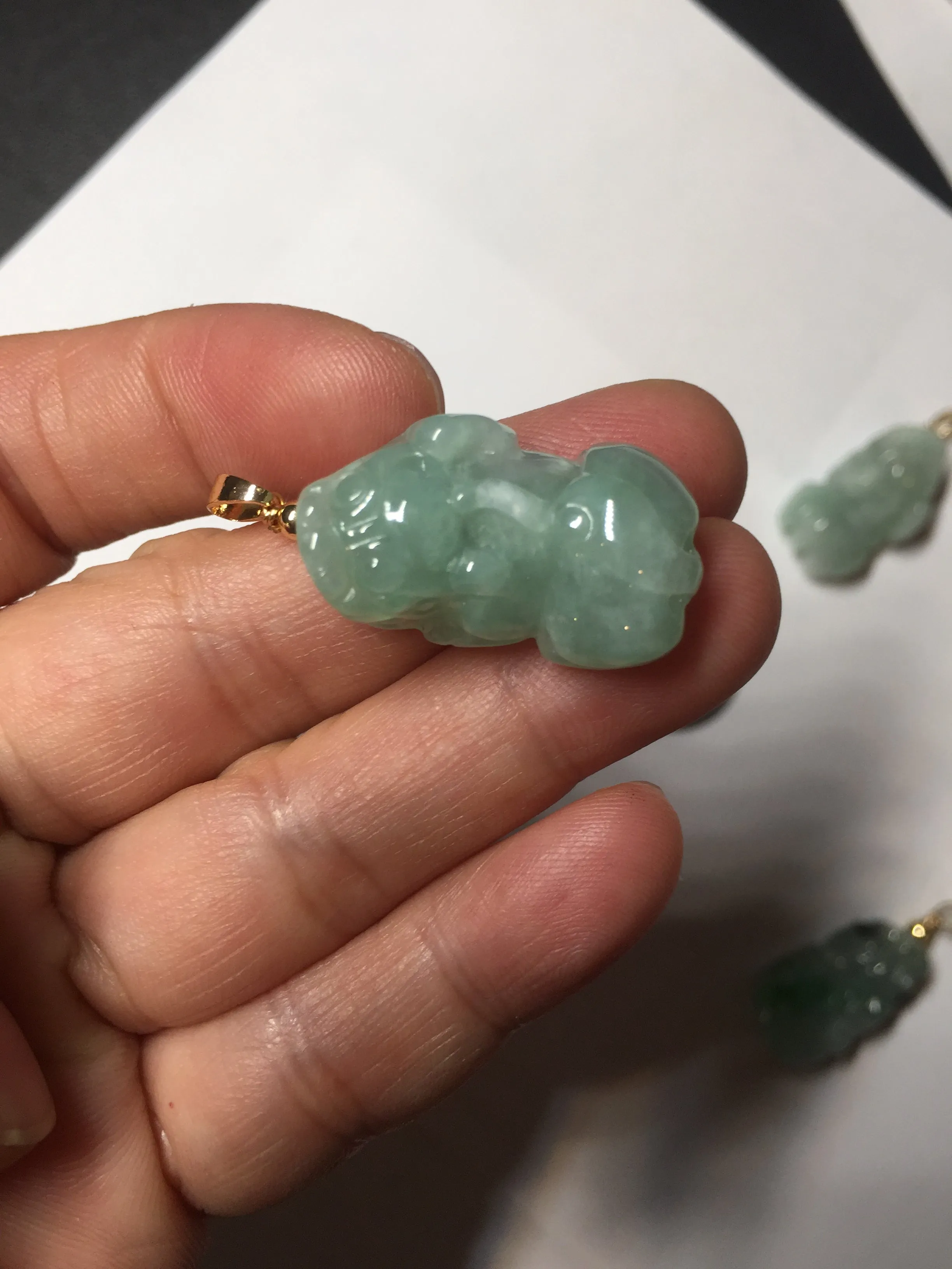 100% natural type A sunny green jadeite jade 3D PiXiu (貔貅) pendant group AX150