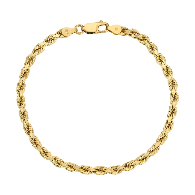 10K Yellow 3.00mm-7.00mm Diamond CUT Hollow ROPE Bracelets