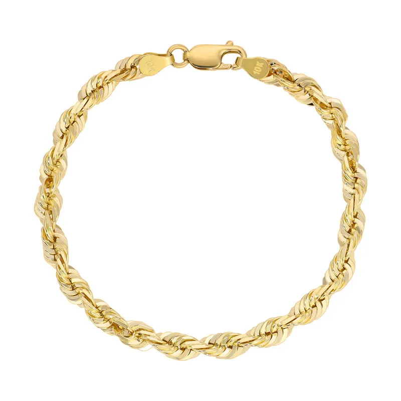 10K Yellow 3.00mm-7.00mm Diamond CUT Hollow ROPE Bracelets