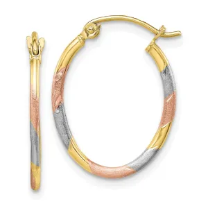 10KT Gold Tri-Color 20X16MM Diamond-cut Hoop Earrings