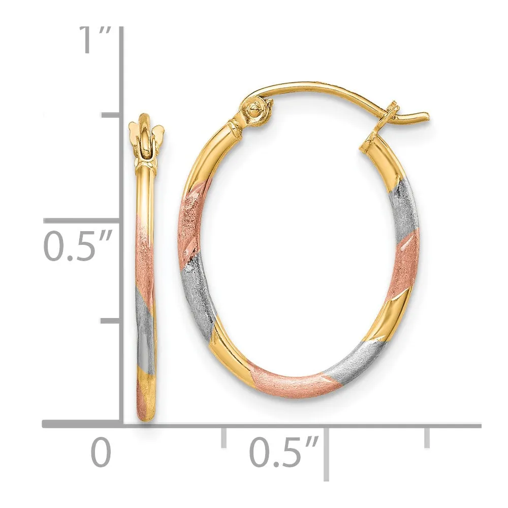 10KT Gold Tri-Color 20X16MM Diamond-cut Hoop Earrings