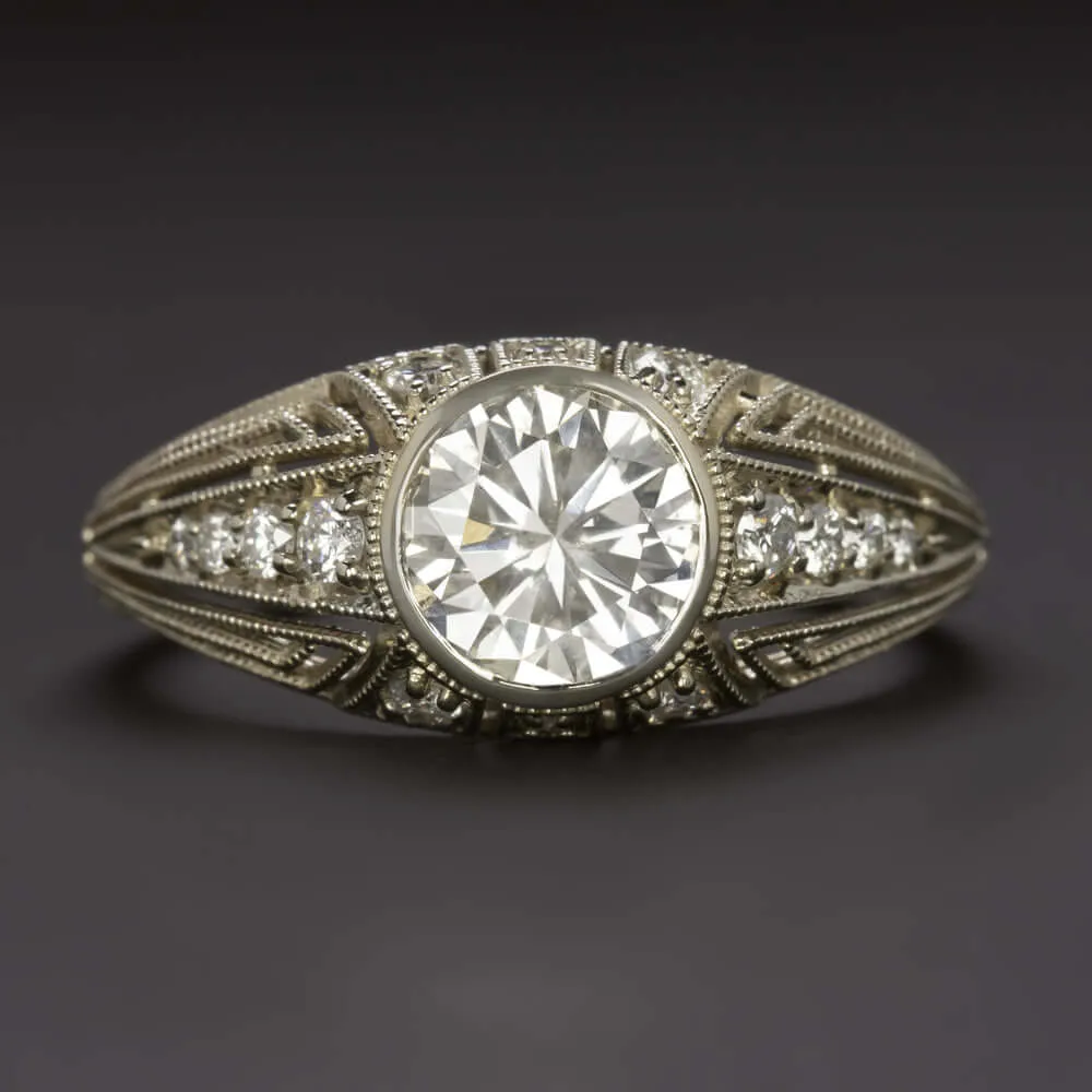 1.47ct DIAMOND ENGAGEMENT RING VINTAGE STYLE ROUND CUT ART DECO COCKTAIL 1.5ct