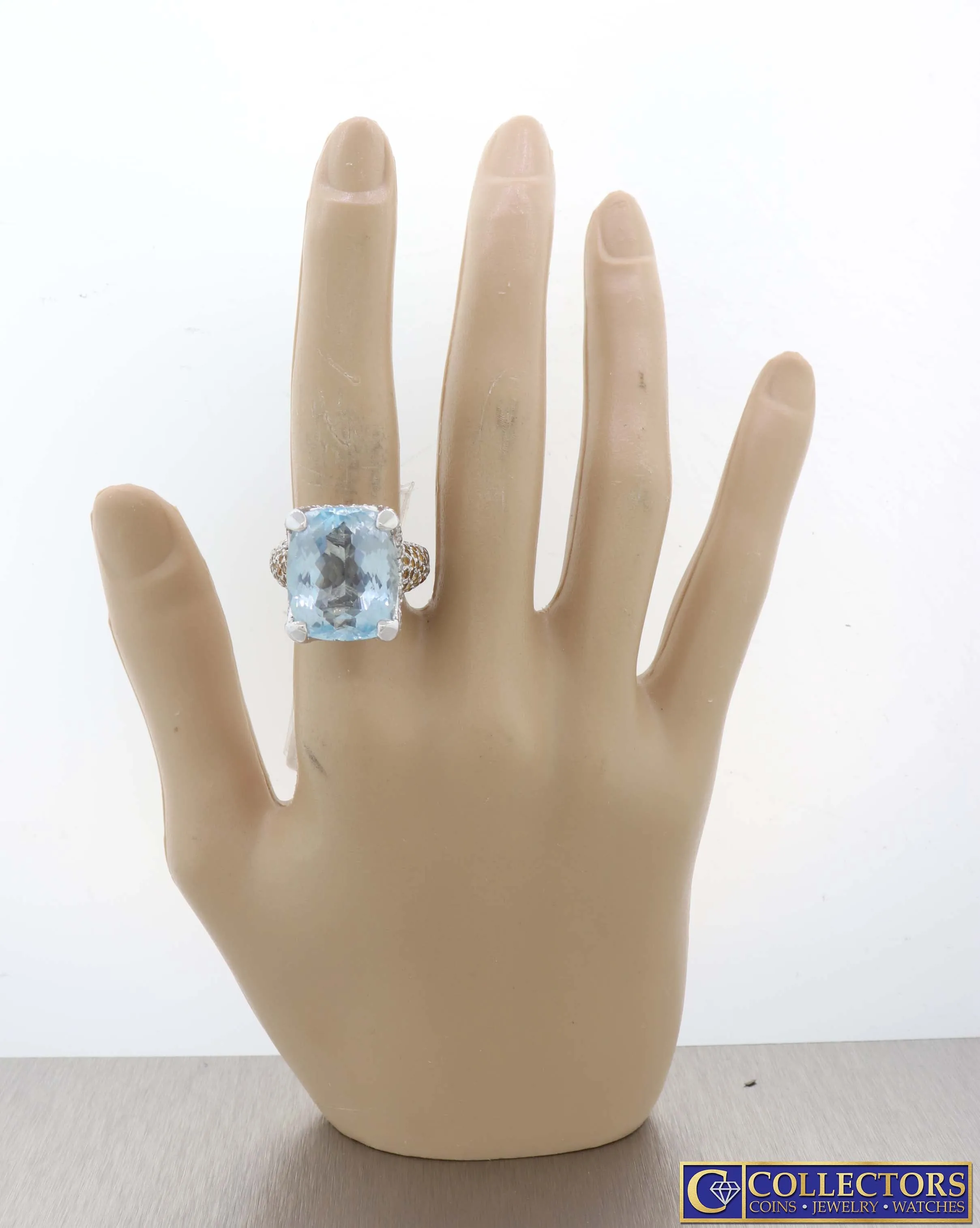 14k Gold 15.07ct Natural Aquamarine Diamond Sapphire Cocktail Ring AGI $10500 G8