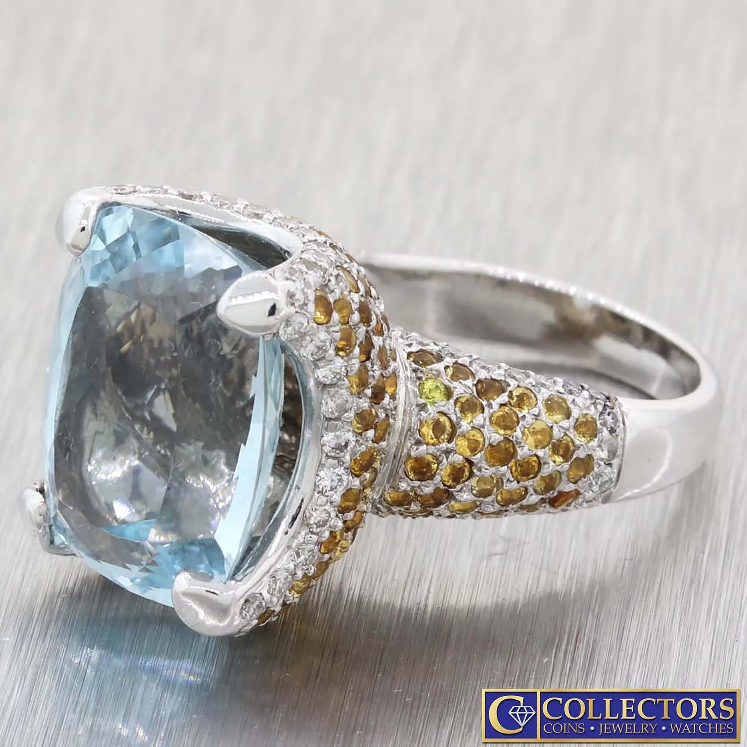 14k Gold 15.07ct Natural Aquamarine Diamond Sapphire Cocktail Ring AGI $10500 G8