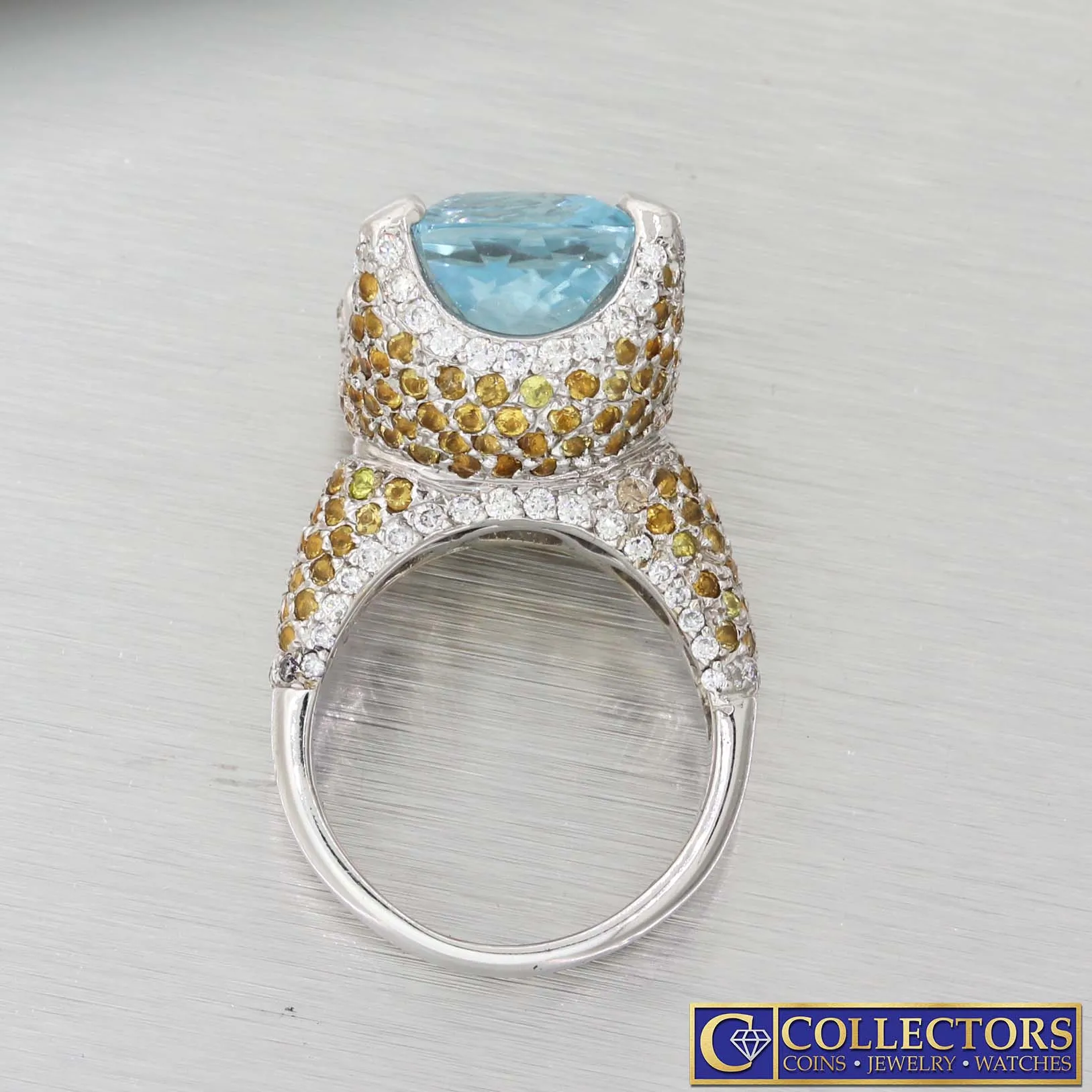 14k Gold 15.07ct Natural Aquamarine Diamond Sapphire Cocktail Ring AGI $10500 G8