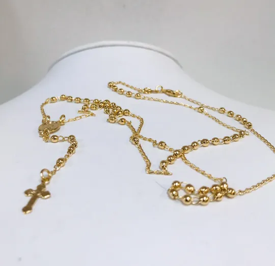 14K Gold Filled Virgen de Guadalupe Rosary 24” 2.5mm Beads