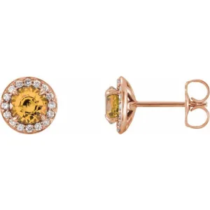 14K Rose 5 mm Natural Citrine & 1/8 CTW Natural Diamond Earrings