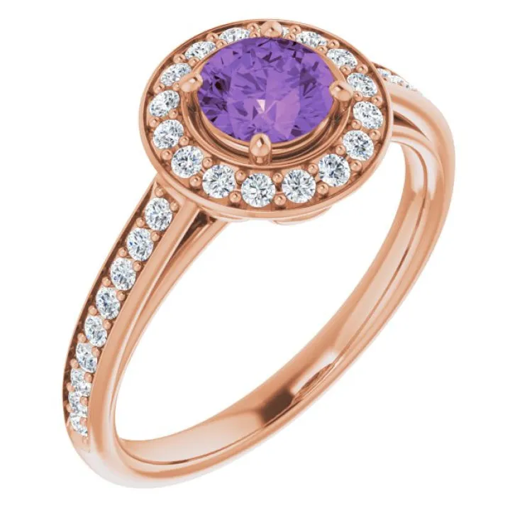 14K Rose Natural Amethyst & 1/3 CTW Natural Diamond Ring