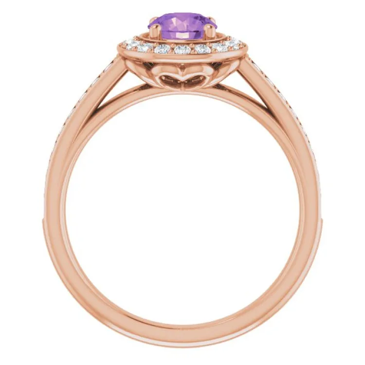 14K Rose Natural Amethyst & 1/3 CTW Natural Diamond Ring