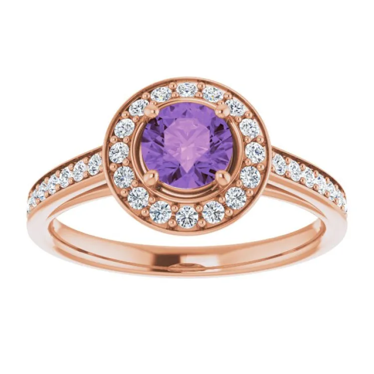 14K Rose Natural Amethyst & 1/3 CTW Natural Diamond Ring