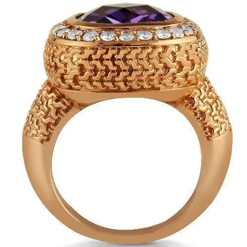 14K Rose Solid Gold Diamond Mens Purple Amethyst Ring 4.70 Ctw