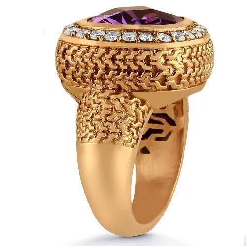 14K Rose Solid Gold Diamond Mens Purple Amethyst Ring 4.70 Ctw