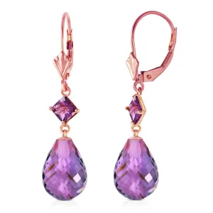 14K Solid Rose Gold Leverback Earrings Amethyst Jewelry