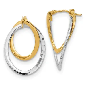 14k Two Tone Gold Polished Fancy Hoop Earrings