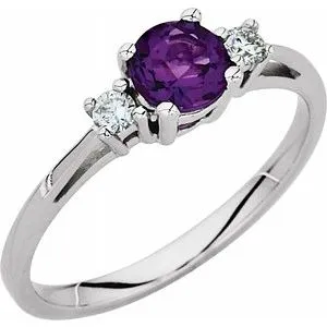 14k White Gold Amethyst and Diamond Ring