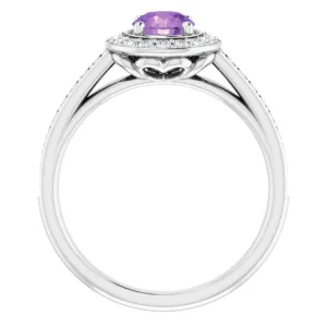 14K White Natural Amethyst & 1/3 CTW Natural Diamond Ring