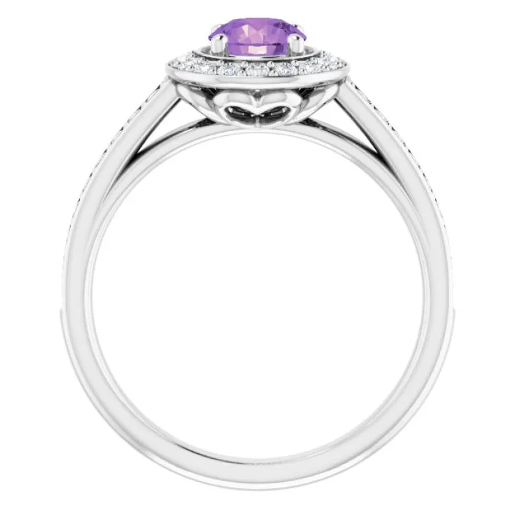 14K White Natural Amethyst & 1/3 CTW Natural Diamond Ring