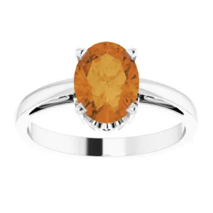 14K White Natural Citrine Solitaire Ring