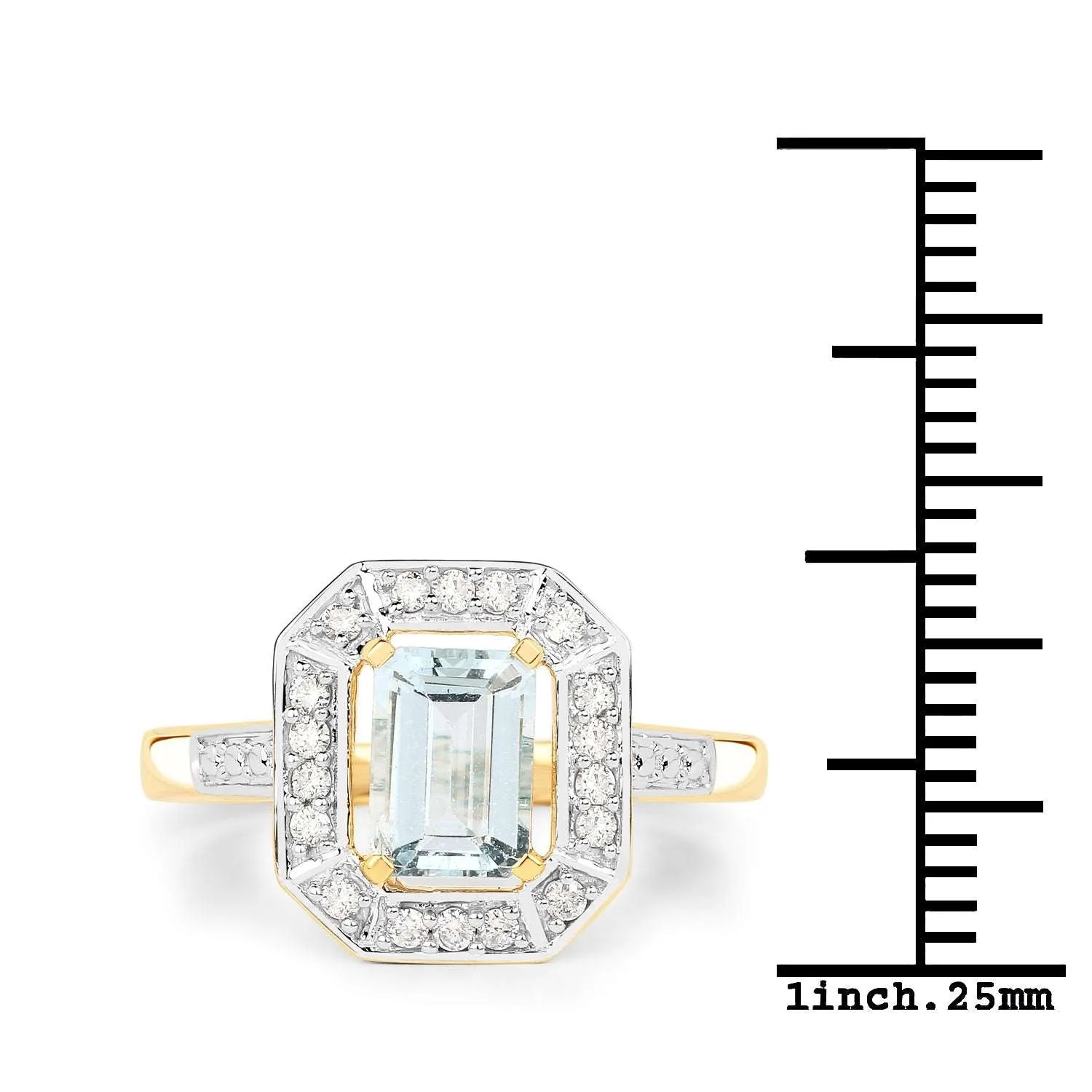 14K Yellow Gold 0.98 Carat Genuine Aquamarine and White Diamond Ring