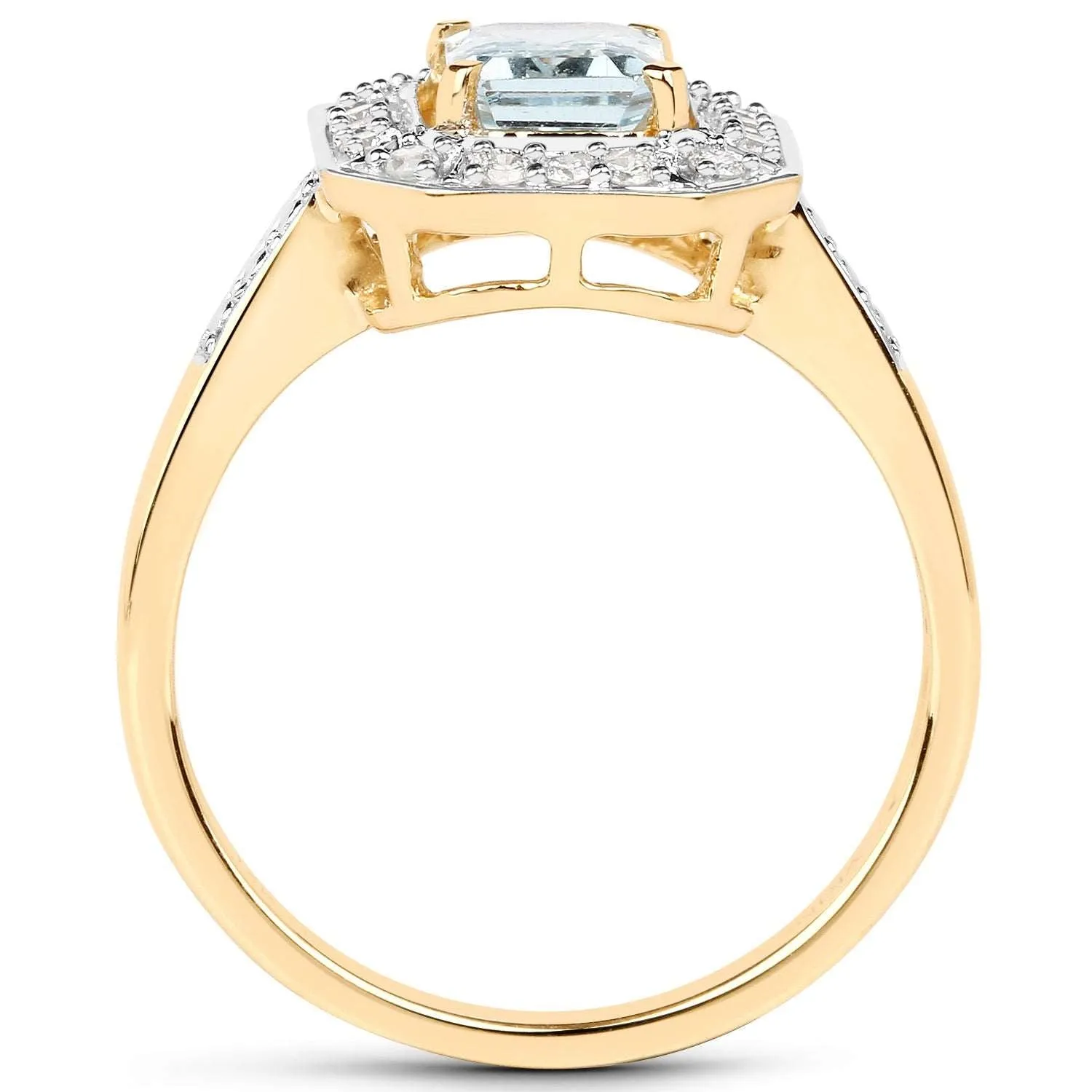 14K Yellow Gold 0.98 Carat Genuine Aquamarine and White Diamond Ring