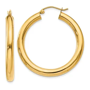 14k Yellow Gold 4MM x 35MM Tube Hoop Earrings