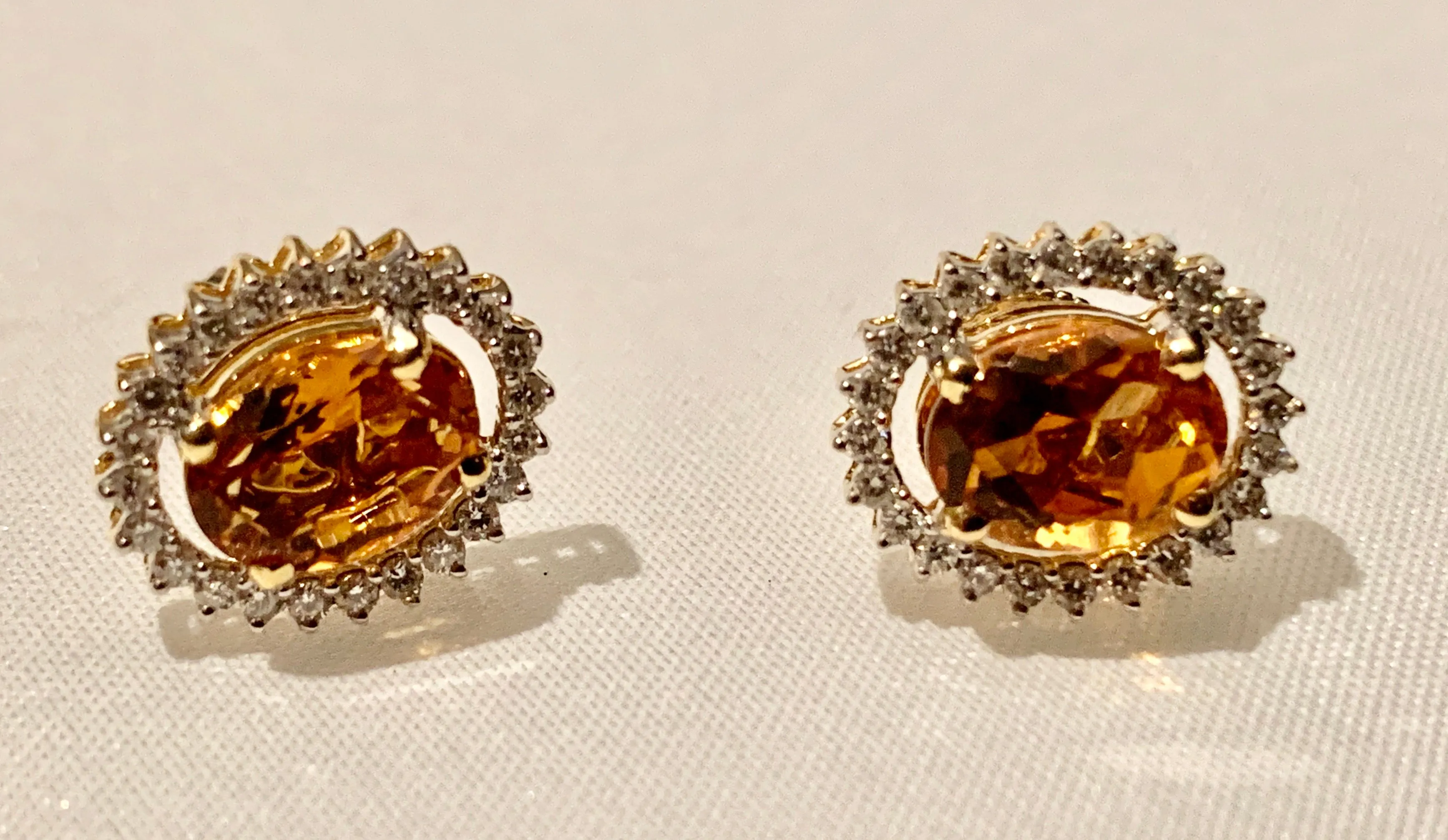 14K YELLOW GOLD CITRINE AND DIAMOND EARRINGS