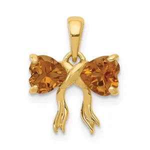 14k Yellow Gold Citrine Birthstone Bow Pendant