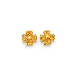 14K Yellow Gold Heart Shaped Citrine "Flower" Earrings