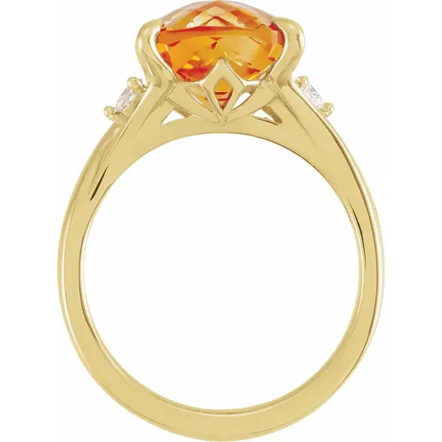 14K Yellow Natural Checkerboard Citrine & 1/6 CTW Natural Diamond Ring