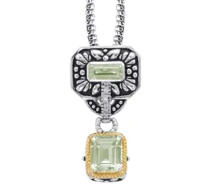 14Kt/Silver Green Amethyst and Diamond Pendant (141PD109868)