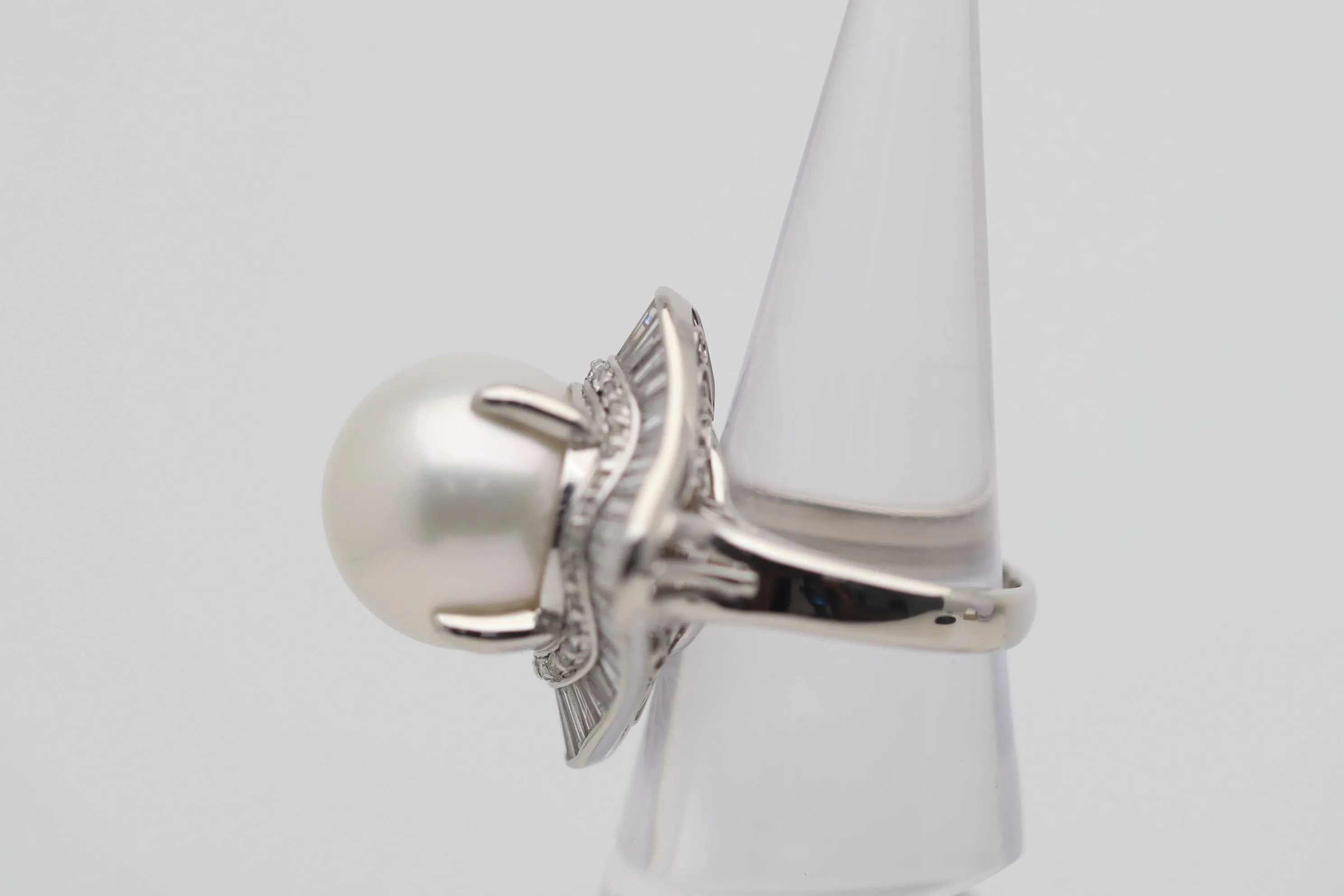 16mm South Sea Pearl Diamond Platinum Cocktail Ballerina Ring