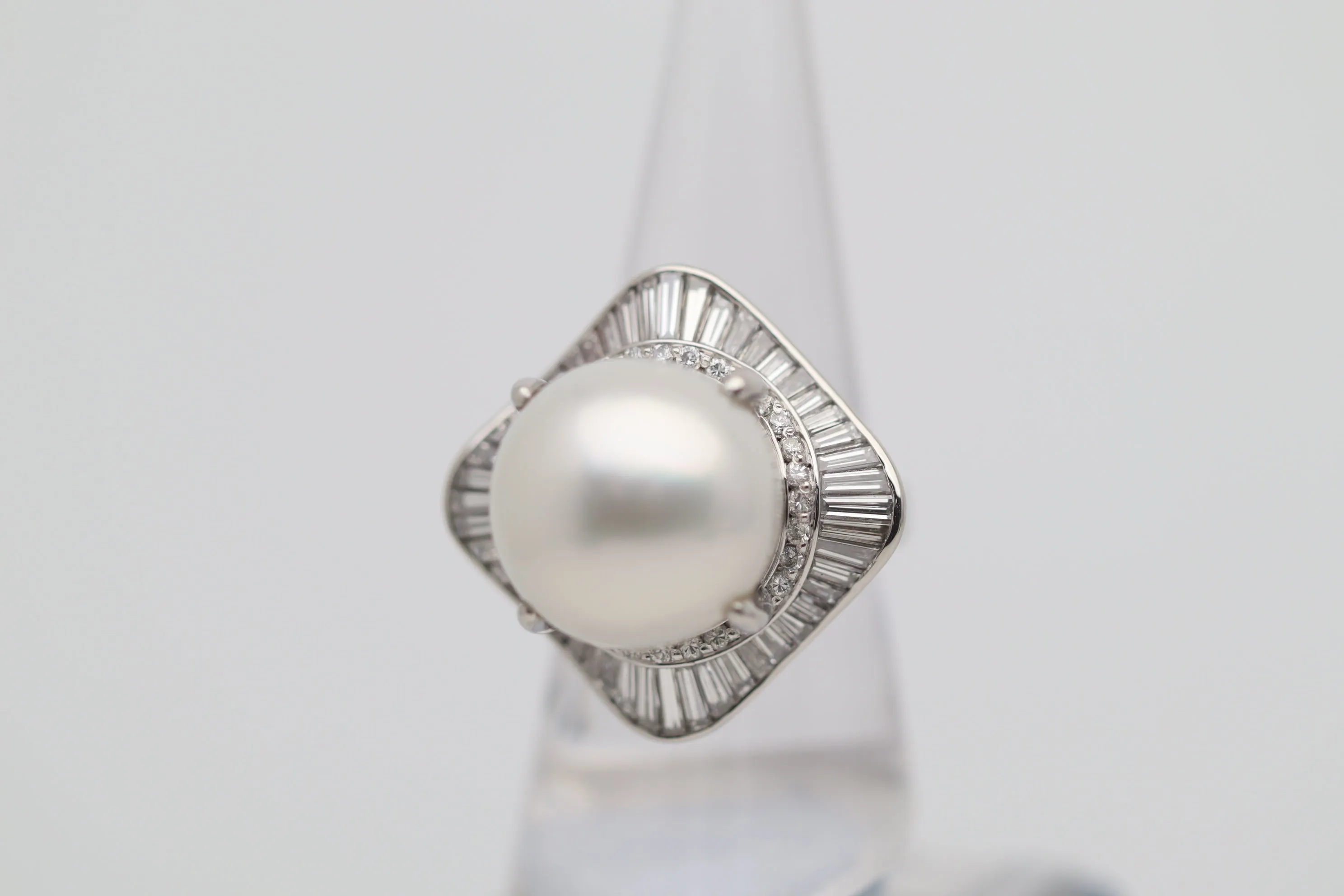 16mm South Sea Pearl Diamond Platinum Cocktail Ballerina Ring