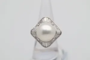 16mm South Sea Pearl Diamond Platinum Cocktail Ballerina Ring