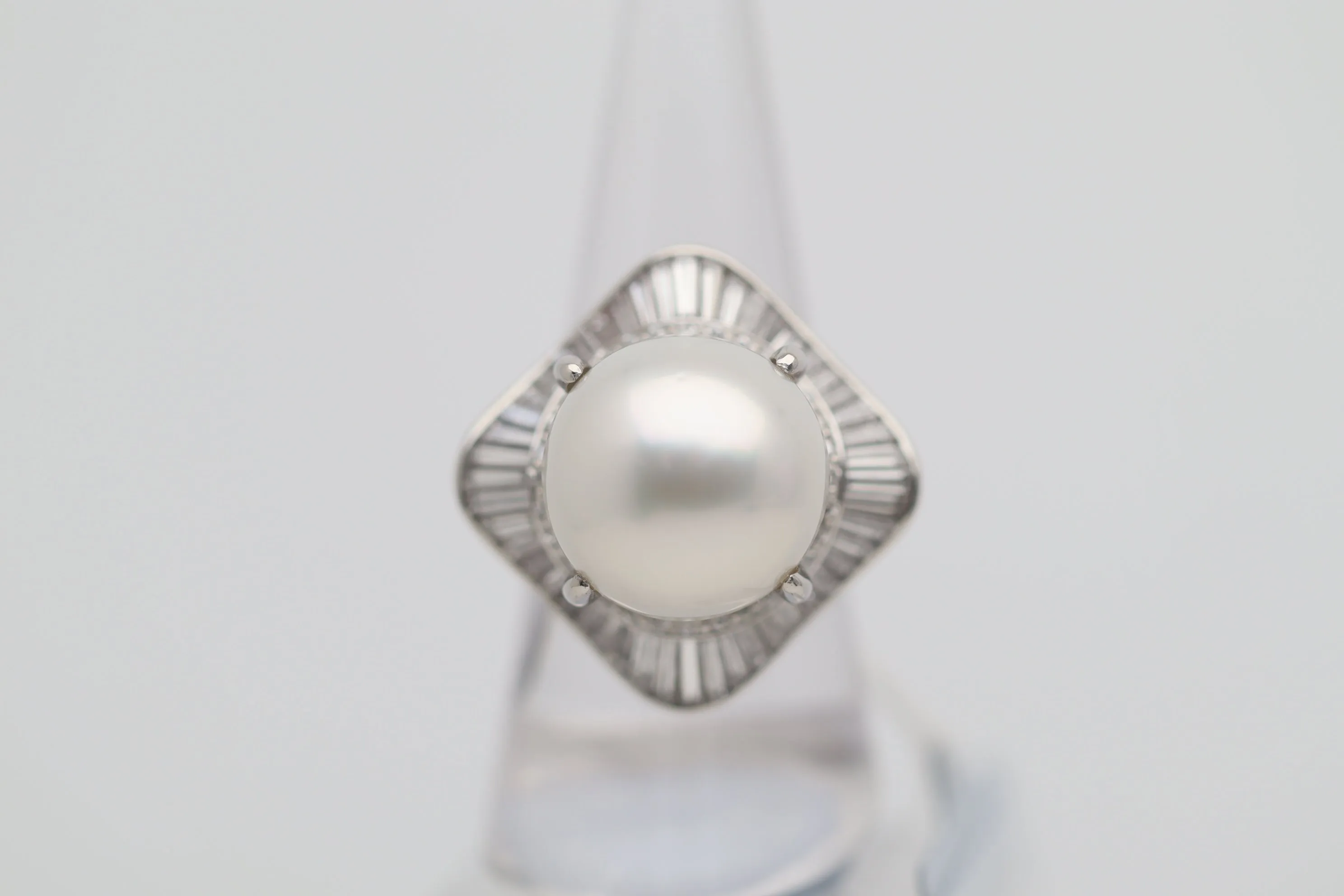 16mm South Sea Pearl Diamond Platinum Cocktail Ballerina Ring