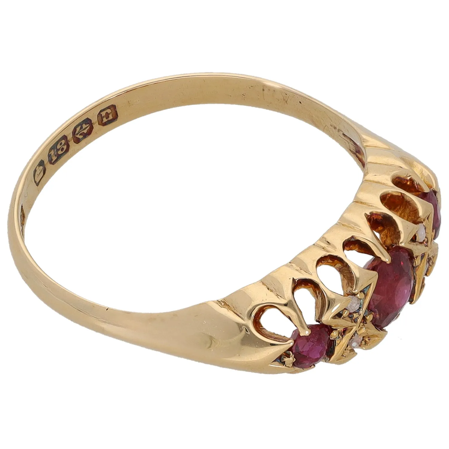 18ct Gold Ruby & 0.02ct Diamond Dress/Cocktail Ring Size M