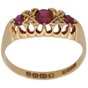 18ct Gold Ruby & 0.02ct Diamond Dress/Cocktail Ring Size M