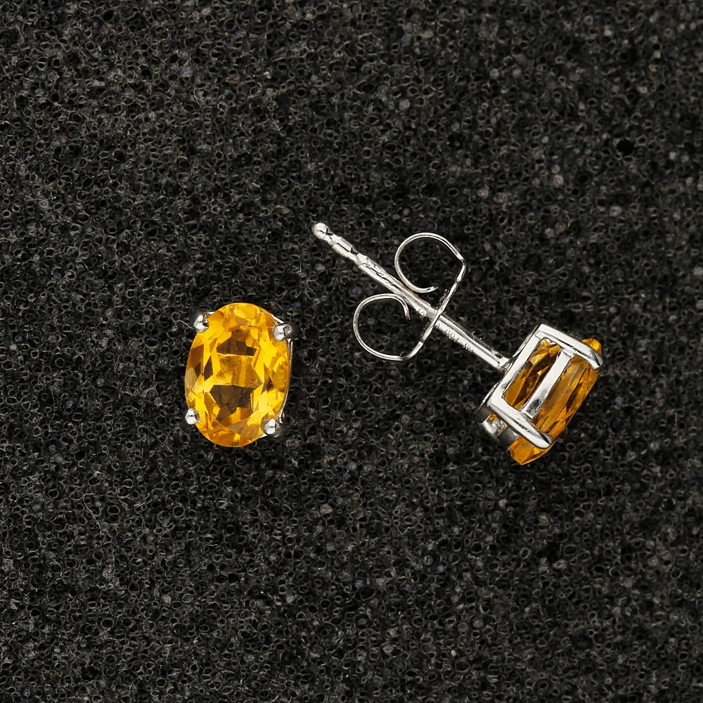 18ct White Gold Oval Cut Citrine Stud Earrings