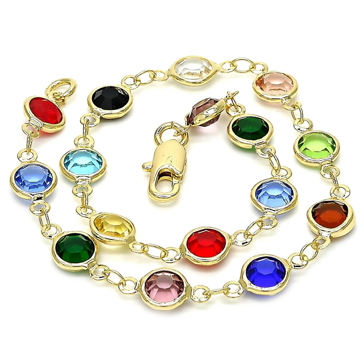 18K Gold Filled High Polish Finsh Gold and Multi Color Crystal Round bRACELET